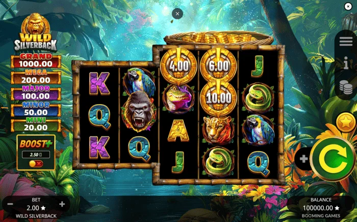 Wild Silverback -pelien päänäyttö, jossa on 3-3-4-4-4 ruudukko